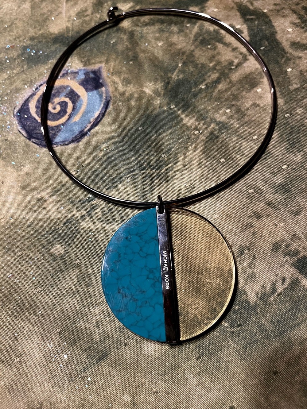 Michael Kors Turquoise and Gold Half-Moon Disc Necklace